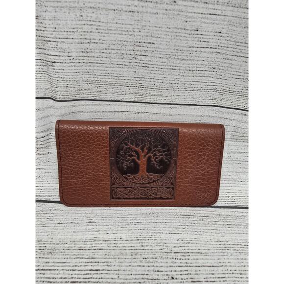 Oberon Design Pebbled Leather Check Book Cover - Brown With Tree - Picture 1 of 6